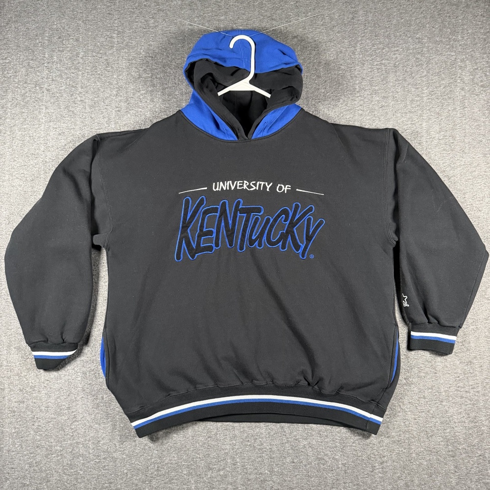 Vintage Starter Kentucky Wildcats Hoodie Mens XL Black Blue NCAA Spell Out UK